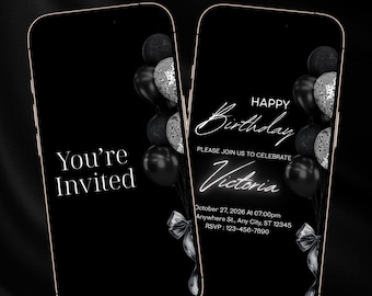 Elegant Black Animated Birthday Invitation Video Template (Digital Download)