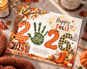 Fall Handprint Craft Pumpkin Kids Printable Art Activity PDF A4 and US Letter Keepsake Autumn Handprint Art
