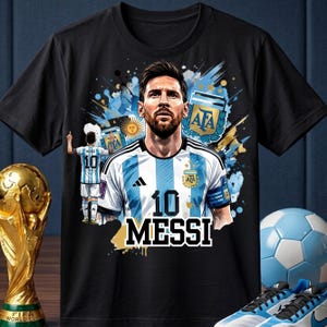 Messi PNG Football T-Shirt Design, Argentina Soccer World Cup Clip Art, Lionel Messi Sublimation File, GOAT Png, World cup shirt design PNG