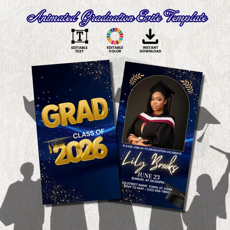 2026 Graduation Video Invitation, Animated Grad Announcement, Neon ...
