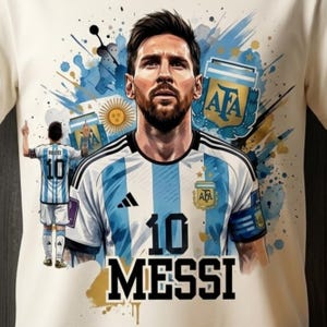 Messi PNG Football T-Shirt Design, Argentina Soccer World Cup Clip Art, Lionel Messi Sublimation File, GOAT Png, World cup shirt design PNG