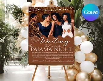 Waiting to Exhale Pajama Party Welcome Sign, Girls Night Printable Poster, Editable Canva Template, DIY Text, Instant Download