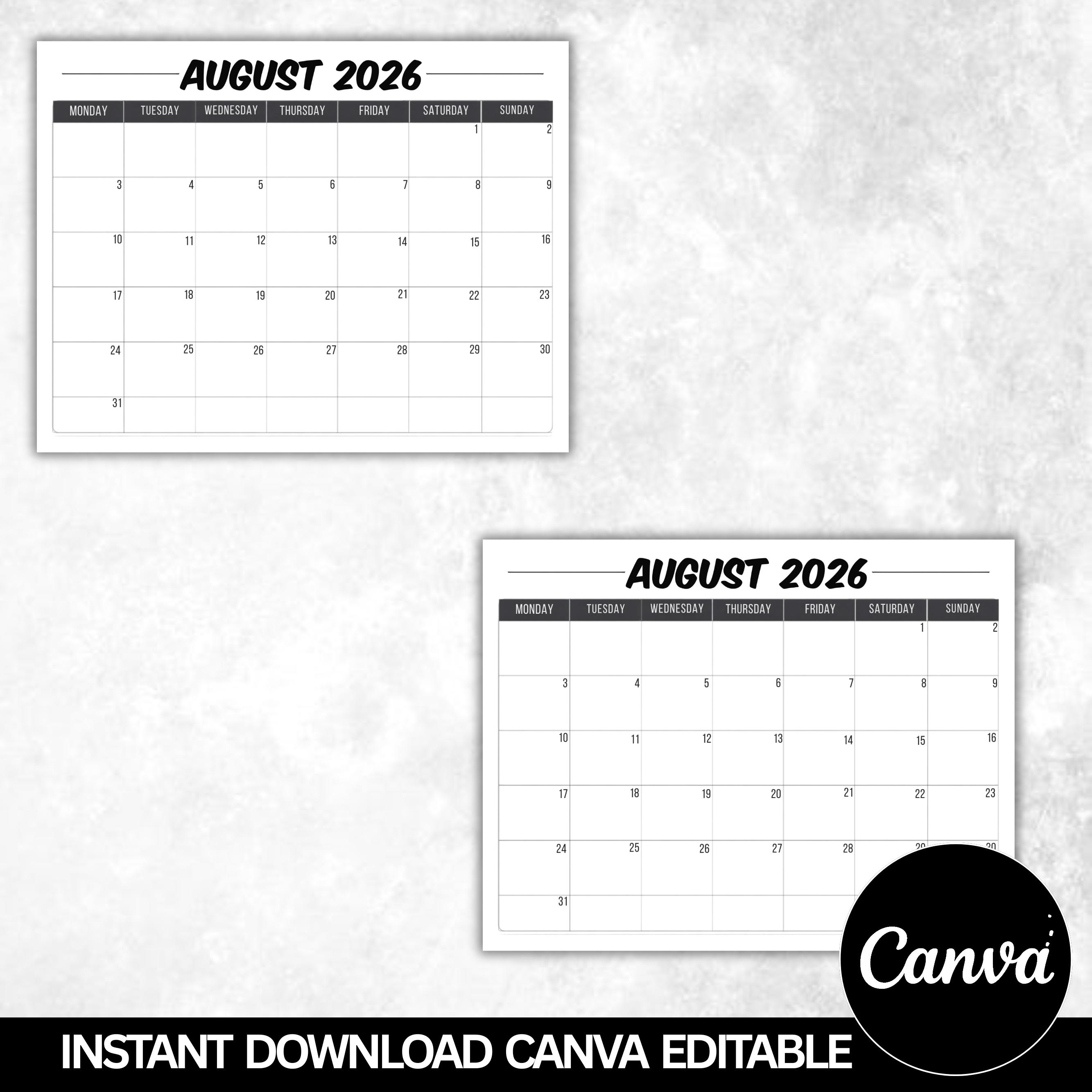 2026 August Calendar With Holidays , August Calendar Printable , Sunday ...