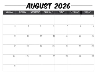 2026 August Calendar with Holidays , August Calendar Printable , Sunday & Monday Start , Letter / A4 PDF / PNG , August Planner