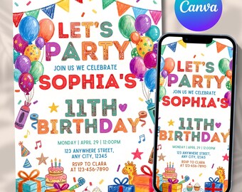 Patch Letter Invitation, Girl Birthday Invitation, Varsity Patch Party, Preppy Invitation, Editable Canva