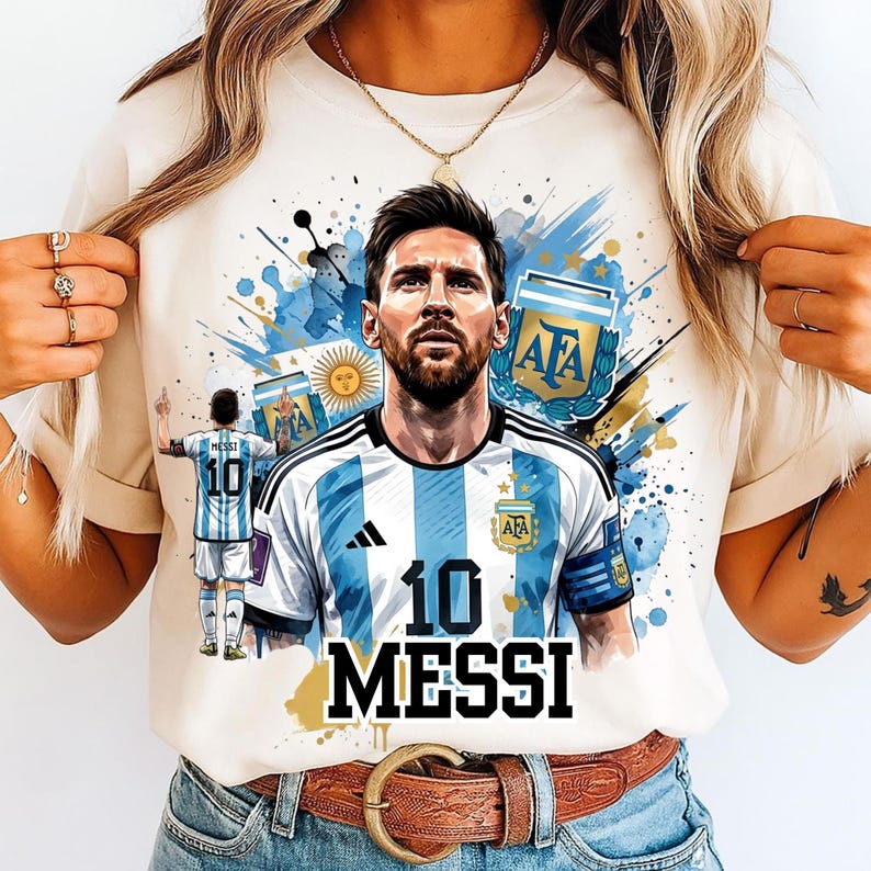 Messi PNG Football T-Shirt Design, Argentina Soccer World Cup Clip Art, Lionel Messi Sublimation File, GOAT Png, World cup shirt design PNG
