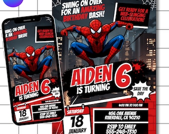 Editable Spider-Man Birthday Invitation, Spidey Kids Party Card, Superhero Canva Template, Instant Digital Download, Printable Party Invite