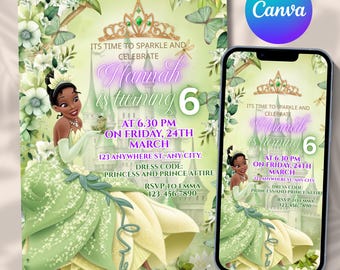 Princess and the Frog Birthday Invitation | Princess Tiana Birthday Party Invite | Printable Editable Birthday Invitation | Birthday Girls