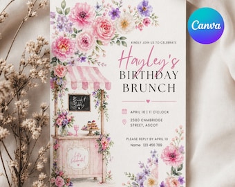 Citrus Bridal Brunch Invitation, Orange Bridal Shower, Bright Floral Citrus Bridal Shower Invitation, Mediterranean Theme Pink Orange Brunch