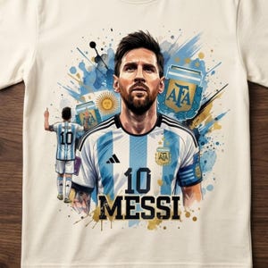 Messi PNG Football T-Shirt Design, Argentina Soccer World Cup Clip Art, Lionel Messi Sublimation File, GOAT Png, World cup shirt design PNG