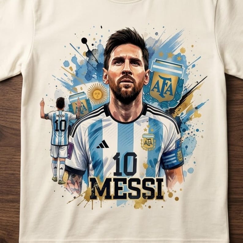 Messi PNG Football T-Shirt Design, Argentina Soccer World Cup Clip Art, Lionel Messi Sublimation File, GOAT Png, World cup shirt design PNG