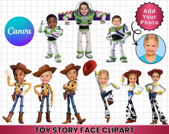 Toy Story Cliparts Customized Add Your Face Own Photo PNG Canva Edit DIY Birthday Party Cake Topper Template Download Digital File Boy Girl