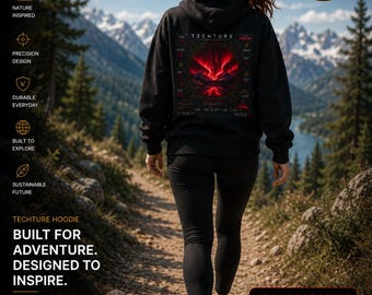 Crimson Aurora Artwork Hoodie | Techture Back Graphic Chest Logo