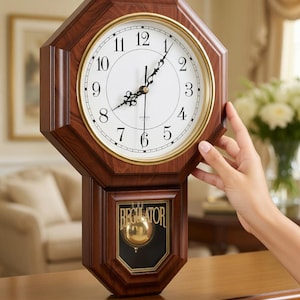 Vintage Pendulum Wall Clock - Farmhouse Battery Regulator for Living Room & Kitchen