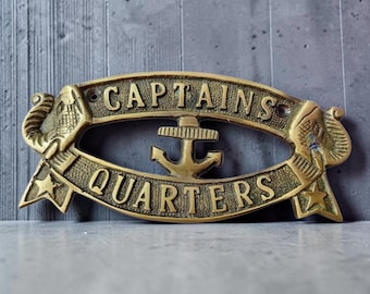Vintage Kapitänsviertelschild aus Messing | Maritime Wanddekoration | Maritime Wanduhr | Schiff Kapitän Schild | Küsten Büro Dekor
