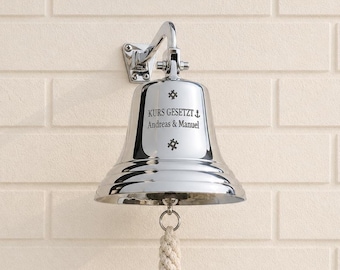 Personalized Ship Bell, Custom Engraved Nautical Wall Bell, Chrome Finish Maritime Decor Gift, Boat Name or Anniversary Present