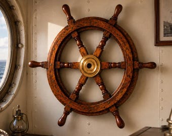 Wooden Ship Wheel Wall Decor, Nautical Steering Wheel, Captain Wheel Wall Art, Maritime Home Decor, Coastal Wall Hanging, Rustic Wooden Helm