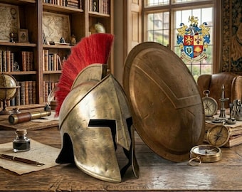 Spartan Helm und Schild Set, Mittelalterliche Krieger Rüstung, Griechischer Korinthischer Helm, Handgefertigter Stahlhelm, LARP Cosplay Rüstung