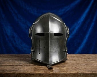 Gran yelmo medieval, casco de caballero gótico, armadura de acero de cruzado, casco templario hecho a mano, casco para LARP y cosplay, réplica histórica medieval