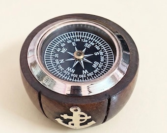 Vintage Seekompass | Hölzerne Marinekompassdekor | Piraten Kompass Geschenk | Rustikaler Schreibtisch Kompass | Segelnavigation Sammlerstück