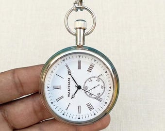 Vintage Pocket Watch with Wooden Gift Box, Antique Bronze Watch, Roman Numeral Timepiece, Groomsmen Gift for Him