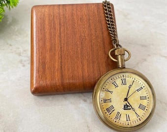 Vintage Style Pocket Watch, Antique Brass Finish Nautical Compass Design, Personalized Gift for Men, Steampunk Accessory, Groomsmen Gift