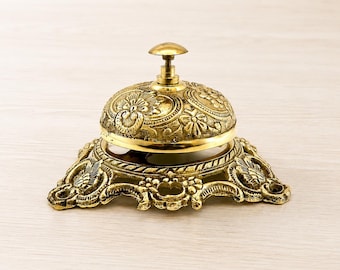 Victorian Brass Reception Bell, Antique Hotel Desk Bell, Ornate Service Counter Bell, Luxury Concierge Bell, Vintage Front Desk Accessory