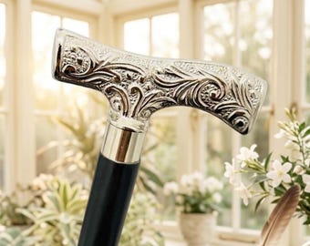 Luxus Gehstock | Gravierter Silbergriff Cane | Vintage Gentleman Gehstock | Dekorativer Gehstock | Elegantes Geschenk für Männer