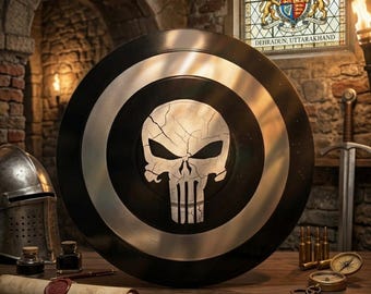 Escudo de calavera para decoración de pared, escudo redondo de fantasía oscura, arte mural gótico de metal, escudo para cosplay, decoración para sala de juegos, regalo para coleccionistas