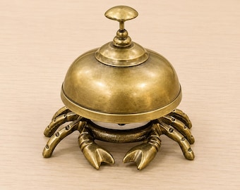 Brass Crab Reception Bell, Vintage Crab Desk Bell, Nautical Service Bell, Coastal Office Decor, Handmade Brass Counter Bell, Beach House