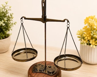 Vintage Messing Balance Waage, antike Gerechtigkeit Waage Dekor, handgemachte Waage, rustikale Apothekerwaage, Bauernhaus Schreibtisch Dekor, Sammler