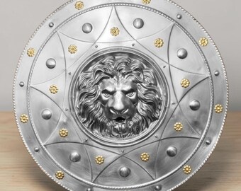 Mittelalterliches Löwenschild Wanddekor | Silber Ritter Schild Plakette | Renaissance Rüstung inspiriert Dekor | Löwenwappen Wandbehang