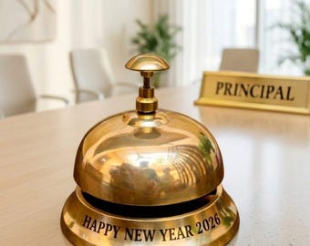 Personalized Brass Hotel Reception Bell, Custom Engraved Service Desk Bell, Vintage Front Desk Counter Bell, Hotel Concierge Bell, Office
