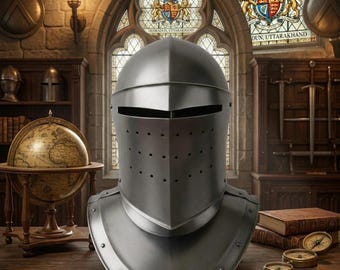 Mittelalterlicher Großhelm Helm, Kreuzritter Rüstung, Templar Stahlhelm, Mittelalter Helm, LARP Cosplay Rüstung, Gothic Ritter Kostüm