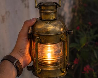 Vintage Brass Ship Lantern, Nautical Lantern, Maritime Oil Lamp, Antique Marine Lantern, Coastal Decor, Rustic Brass Lantern, Nautical Decor