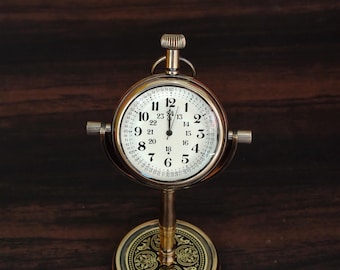 Vintage Messing Schreibtischuhr, Antike Taschenuhr Stand, Retro Zeitmesser Dekor, Schreibtischzubehör im viktorianischen Stil
