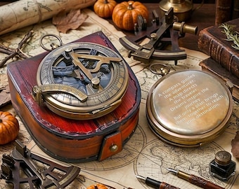 Vintage-Sonnenuhr-Kompass, antikes Messing-Navigationsinstrument, nautisches maritimes Dekor, Piratenforscher-Schreibtischzubehör