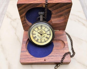 Vintage Pocket Watch with Wooden Gift Box, Steampunk Watch Necklace, Victorian Style Timepiece, Groomsmen Gift