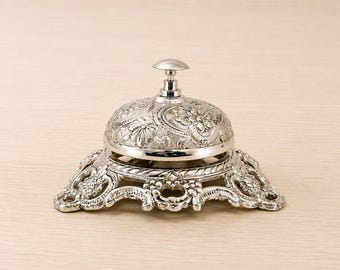 Silver Reception Bell, Victorian Desk Bell, Ornate Service Counter Bell, Antique Style Concierge Bell, Hotel Front Desk Bell , Office Decor