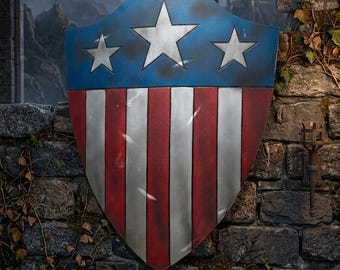 Escudo de héroe patriótico para decoración de pared, escudo de metal estilo vintage, escudo de fantasía para cosplay, arte mural medieval, accesorio de exhibición para coleccionistas, habitación de jugador.