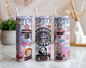 Adesivo per bicchiere termico con personaggi di film horror: file digitale PNG da 20 oz (590 ml)