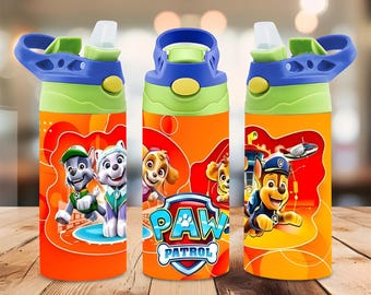 Diseño PNG de vaso térmico de 355 ml con cachorro de rescate en llamas, vaso térmico infantil rosa con diseño de perrita, vaso térmico para vino con diseño de mascota adorable para sublimación.