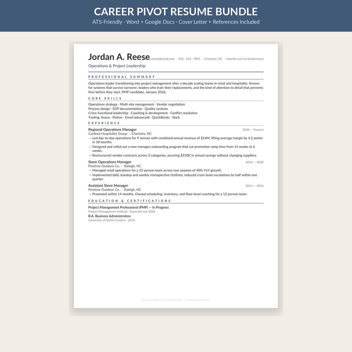 Career Pivot Resume Template Bundle | Word + Google Docs | Ats-friendly ...