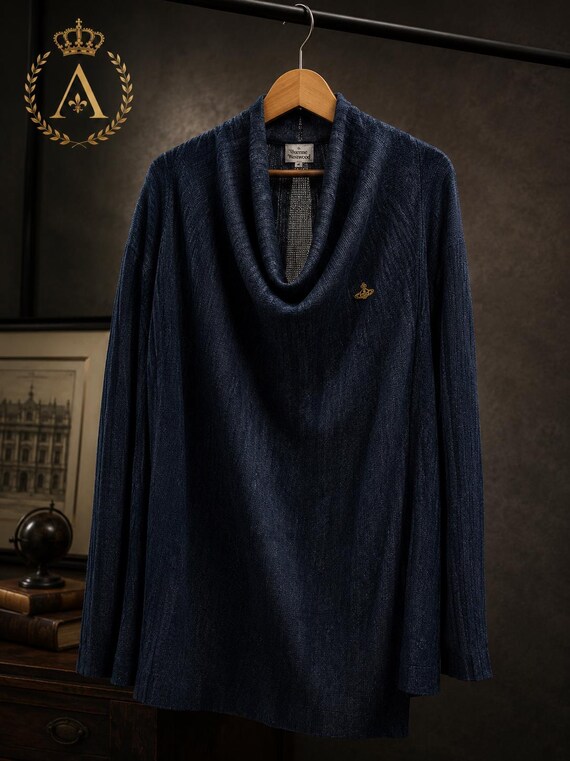 Vivienne Westwood Man, Vivienne Westwood MAN Blue Melange Cowl Neck Jumper | Made in Italy, Size S