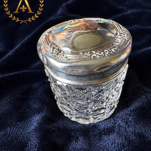 Antique Sterling Silver Cut Crystal Vanity Jar | William Henry Sparrow Hallmarked Edwardian Pot