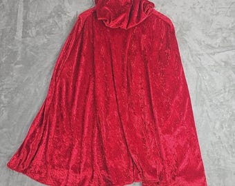 Fantasia vintage de Chapeuzinho Vermelho com capa de veludo amassado e capuz vermelho para cosplay de Halloween