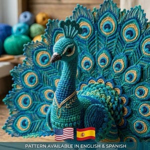 Patrón de ganchillo de pavo real majestuoso / Tutorial de peluche amigurumi de ave exótica / Decoración de animales tropicales DIY / Descarga digital en PDF