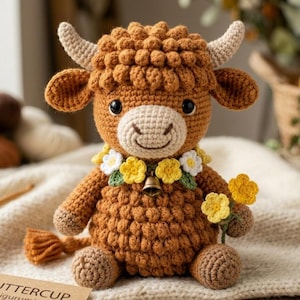 ButterCup Highland Kuh Häkelanleitung | Amigurumi Blumen Kragen Tier Plüsch Digitaler PDF Download