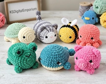 No Sew Crochet Pattern Bundle, 7 Mini Amigurumi Plushies, Beginner Easy Crochet, Market Prep PDF, Instant Download