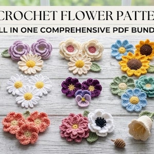 25 in 1 Crochet Flower Pattern Bundle | Amigurumi Rose Tulip Sunflower PDF Tutorial | DIY Floral Bouquet Decor | Gift for Mom